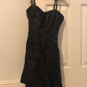black leather thin strap dress